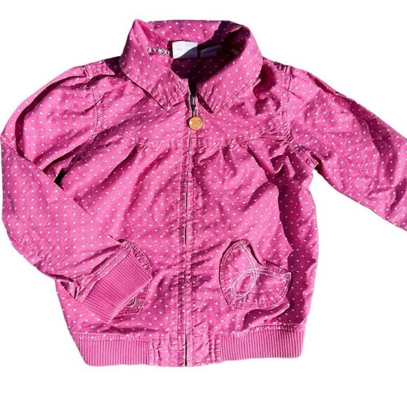Roxy Girls Pink Polka Dot Zip Up Jacket Size 5 - Picture 1 of 5